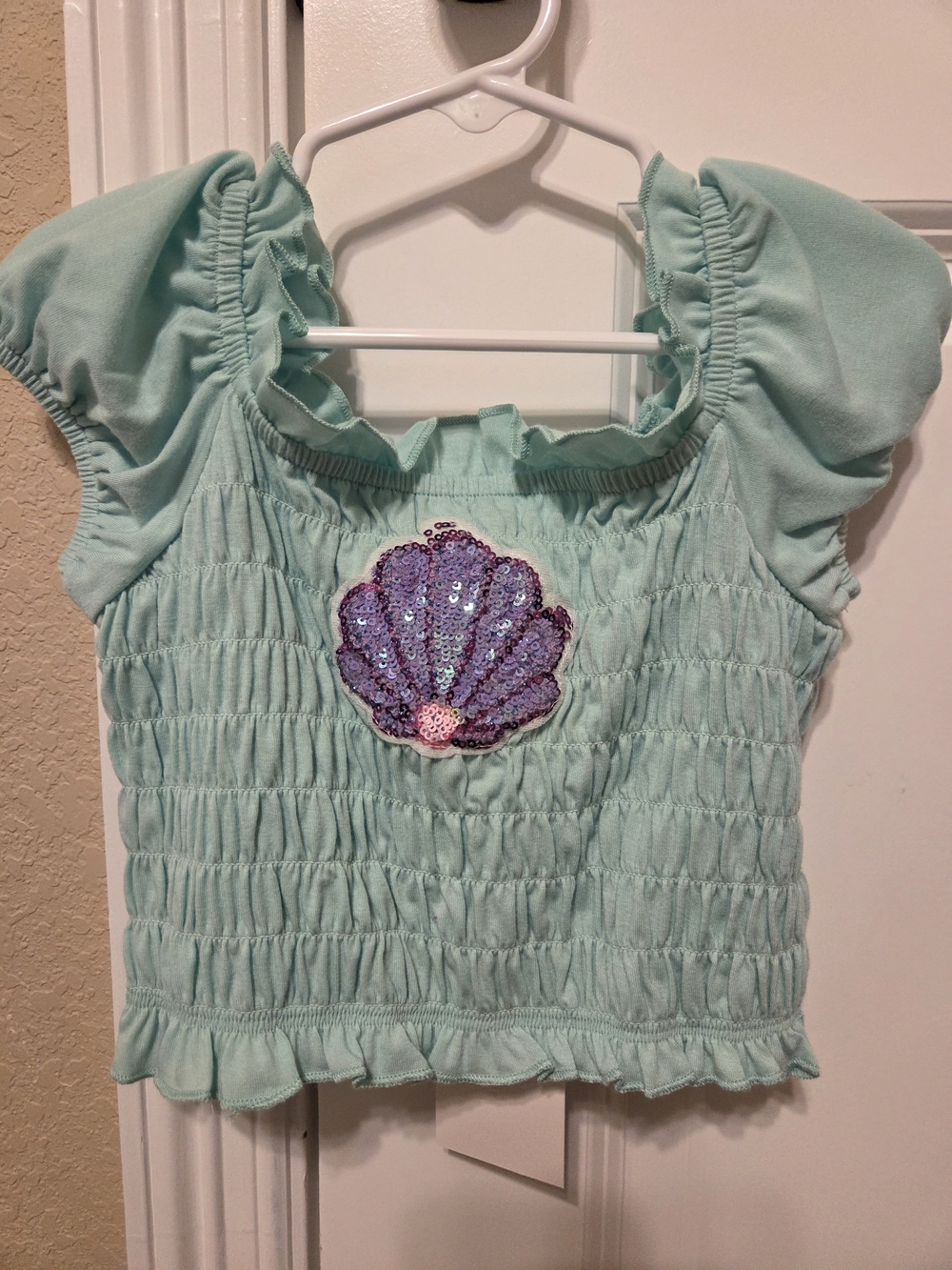 Girls Mint Green Smocked Mermaid Top with Purple Sequin Shell